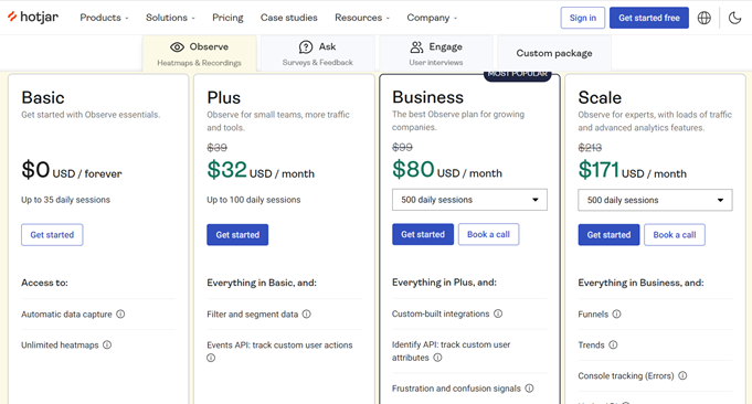 hotjar pricing