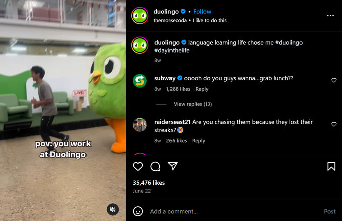 Duolingo's Instagram post