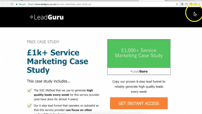 Lead Guru's landing page